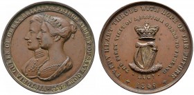 Großbritannien
Victoria 1837-1901
Bronzemedaille 1849 von T. Halliday (unsigniert), auf den Besuch des Königspaares in Irland. Beide Büsten hinterei...