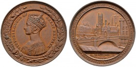 Großbritannien
Victoria 1837-1901
Bronzemedaille 1851 von Allen & Moore, auf den Besuch des Königspaares in Manchester. Gekröntes und im gotischen S...