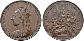 Großbritannien
Victoria 1837-1901
Bronzemedaille 1887 von A. Wyon, auf das 50-jährige Regierungsjubiläum. Gekröntes Brustbild der Königin mit Witwen...
