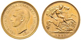 Großbritannien
George VI. 1937-1953
1/2 Sovereign 1937. Spink 4077, Fr. 412. 4,03 g
winzige Randunebenheiten, Polierte Platte (proof)