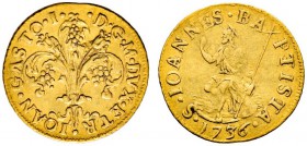 Italien-Florenz
Gian Gastone Medici 1723-1737
Fiorino d'oro 1736 -Florenz-. Florentiner Lilie / Hl. Johannes Baptist nach links sitzend mit erhobene...