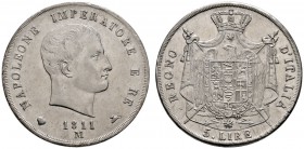 Italien-Königreich Napoleons
5 Lire 1811 -Mailand-. Pagani 29, Dav. 202.
kleine Randjustierungen auf dem Revers, sehr schön-vorzüglich/vorzüglich...