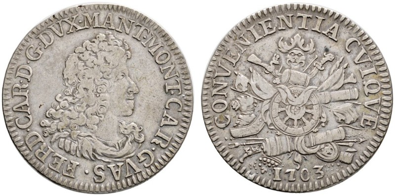 Italien-Mantua
Ferdinando Carlo Gonzaga 1669-1707
Scudo 1703. MIR 731/1, Dav. ...