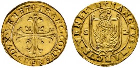 Italien-Venedig
Francesco Contarini 1623-1624
Doppia d'oro o.J. Blumenkreuz / Wappen mit dem Markuslöwen, seitlich die Wertangabe. Paol. p. 90, 4, G...