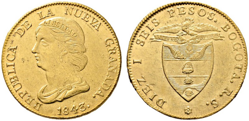Kolumbien
Republik Nueva Granada
16 Pesos 1843 -Bogota-. Libertasbüste nach li...