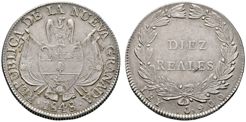 Kolumbien
Republik Nueva Granada
10 Reales 1843 -Bogota oder Popayan-. KM 107....