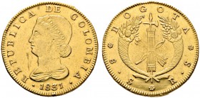 Kolumbien
Republik
8 Escudos 1831 -Bogota-. Libertasbüste nach links. KM 82.1, Fr. 67. 27,08 g
kleiner Kratzer auf dem Avers, winzige Randfehler, v...