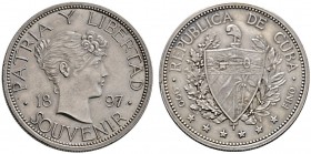 Kuba
Souvenir-Peso 1897. KM XM 3. 22,50 g
winzige Randfehler, vorzüglich
Aus Sammlung Dr. Lutz.