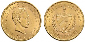 Kuba
10 Pesos 1916. José Marti. KM 20, Fr. 3. 15 g Feingold
vorzüglich
Aus Sammlung Dr. Lutz.