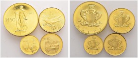 Malta
unter Elisabeth II
4-tlg. Goldmünzensatz 1972. Bestehend aus 50 Pounds. Neptunstatue, 20 Pounds. Vogel, 10 Pounds. Steinofen sowie 5 Pounds. F...