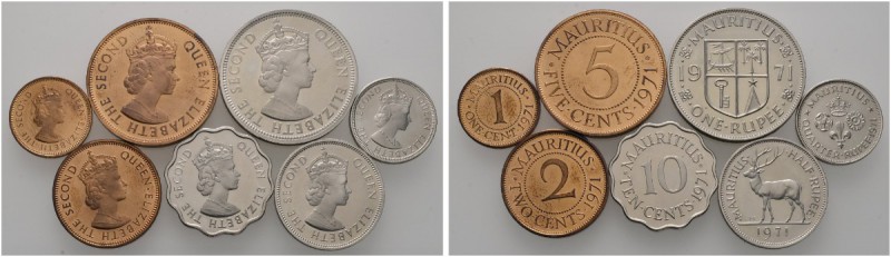 Mauritius
Kursmünzen-Proof-Satz (7-teilig) 1971. Bestehend aus: 1 Cent, 2 Cents...