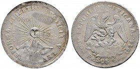 Mexiko
Revolutionsausgaben 1910-1917
GUERRERO. 2 Pesos 1914. KM 643. 22,63 g
selten in dieser Erhaltung, wie üblich von schwacher Ausprägung, vorzü...