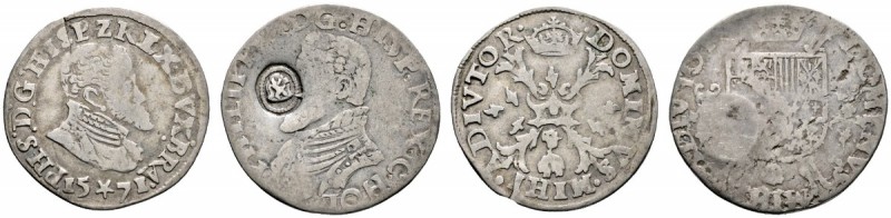 Niederlande-Holland
Philipp II. 1555-1598. Lot (2 Stücke): 1/10 Ecu philippe mi...
