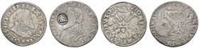Niederlande-Holland
Philipp II. 1555-1598. Lot (2 Stücke): 1/10 Ecu philippe mit nicht lesbarer Jahreszahl sowie Gegen­stempel "Löwenschild im geperl...