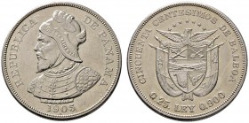 Panama
50 Centesimos 1905. KM 5. 25,03 g
minimale Kratzer, vorzüglich
Aus Sammlung Dr. Lutz.