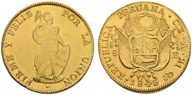 Peru
Republik
8 Escudos 1843 -Cuzco-. Stehende Libertas. KM 148.3, Fr. 63. 27,07 g
sehr schön-vorzüglich
Aus Sammlung Dr. Lutz.