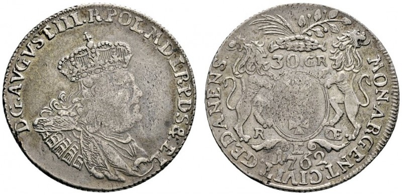 Polen-Danzig, Stadt
August III. 1733-1763. Gulden zu 30 Groschen (= 1 Zloty) 17...
