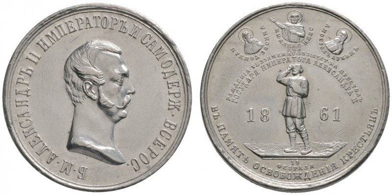 Rußland
Alexander II. 1855-1881
Zinnmedaille 1861 unsigniert, auf die Aufhebun...
