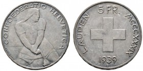 Schweiz-Eidgenossenschaft
5 Franken 1939. Laupen. DT 330, HMZ 2-1223b.
feine Patina, fast vorzüglich