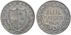Schweiz-Aargau
10 Batzen 1808. DT 192a, HMZ 2-21a.
Kabinettstück von feinster Erhaltung, herrliche Patina, Stempelglanz