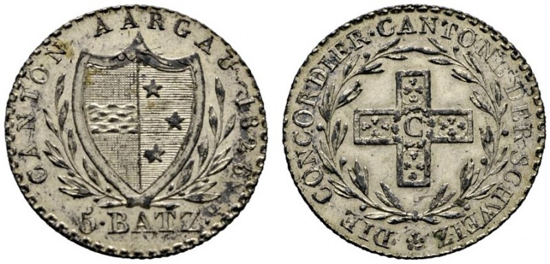 Schweiz-Aargau
5 Batzen 1826. DT 196, HMZ 2-22j.
prägefrisches Prachtexemplar