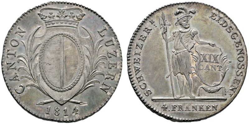 Schweiz-Luzern
Neutaler zu 4 Franken 1814. Variante mit zweiblättrigem Laubrand...