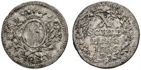 Schweiz-Schwyz
10 Schilling (= 1/4 Gulden) 1786. DT 583, Wiel. 104, HMZ 2-800a.
feine Patina, sehr schön-vorzüglich