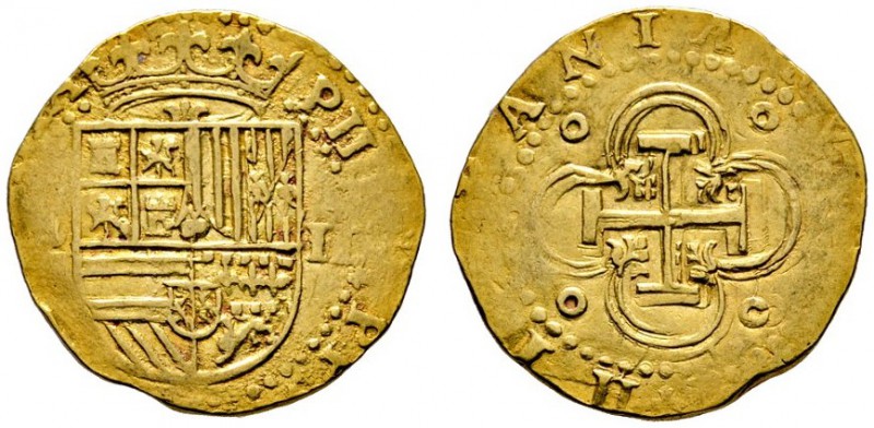 Spanien
Philipp II. 1556-1598. 2 Escudos o.J. -Toledo-. Gekröntes Wappen / Kreu...