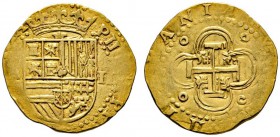 Spanien
Philipp II. 1556-1598. 2 Escudos o.J. -Toledo-. Gekröntes Wappen / Kreuz im Vierpass, in den Winkeln Ringel. CCT 80, Fr. 170. 6,74 g
übliche...