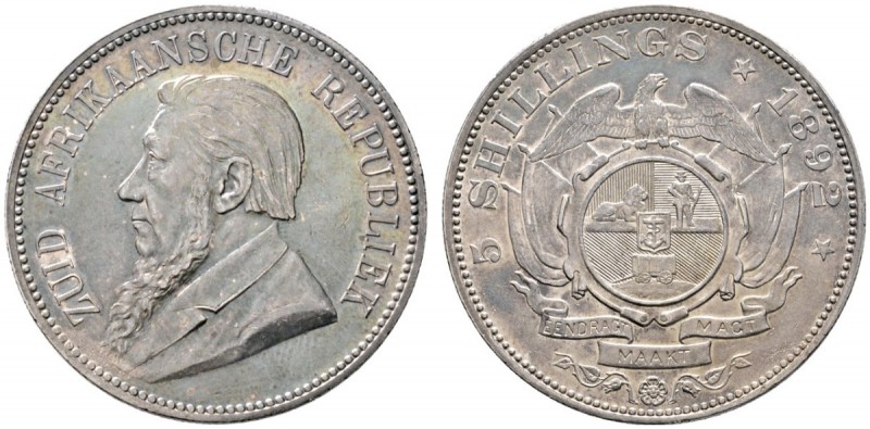 Südafrika
Republik
5 Shillings 1892. Ohm Krüger. KM 8.1.
selten in dieser Erh...