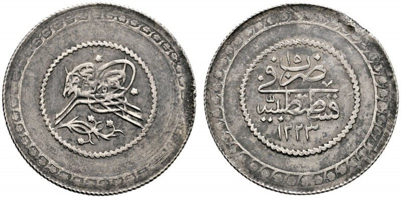 Türkei
Mahmud II. AH 1223-1255 /AD 1808-1839. 2 Kurush AH 1223 (Jahr 15) -Konst...