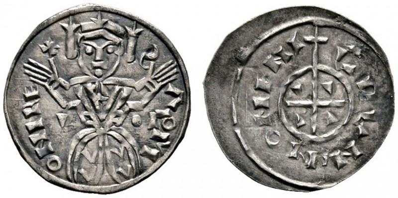 Ungarn
Salomon 1063-1074
Denar o.J. Kniebild des Königs von vorn mit ausgebrei...