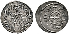 Ungarn
Salomon 1063-1074
Denar o.J. Kniebild des Königs von vorn mit ausgebreiteten Armen / Kreuz mit je einem Keil in den Winkeln. Huszar 14. 0,69 ...