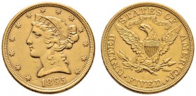 USA
5 Dollars 1895. Liberty Head. KM 101, Fr. 143. 8,38 g
kleine Kratzer, sehr schön
