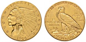 USA
2 1/2 Dollars 1915. Indian Head. KM 128, Fr. 120. 4,19 g
kleine Kratzer, sehr schön-vorzüglich