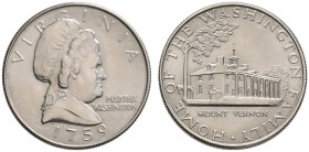 USA
Martha Washington Halfdollar "1759" (geprägt ab 1965). Ähnlich wie vorher, jedoch hier mit der Signatur EG des Entwerfers Edward R. Grove unter d...