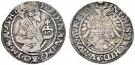 Ferdinand I. 1521-1564
10 Kreuzer 1563 -Kuttenberg-. Markl - vgl. 1215 ff (Variante), Dietiker 29, Halacka 77, Slg. Dietiker -.
sehr selten, Henkels...