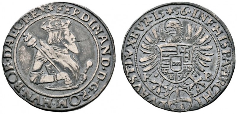 Ferdinand I. 1521-1564
1/4 Reichstaler zu 18 Kreuzer 1556 -Kremnitz-. Markl 133...