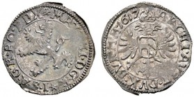 Matthias 1608-1619
Weißgroschen 1617 -Kuttenberg-. Dietiker 482, Halacka 538, Slg. Dietiker 287 (ungenau als Prag beschrieben).
prägefrisches Pracht...