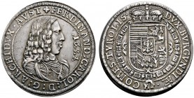 Erzherzog Ferdinand Karl 1646-1662, seit 1632 unter Vormundschaft Claudia von Medici
Taler 1654 -Hall-. MT 513, Dav. 3367, Voglh. 185/2. -Walzenprägu...