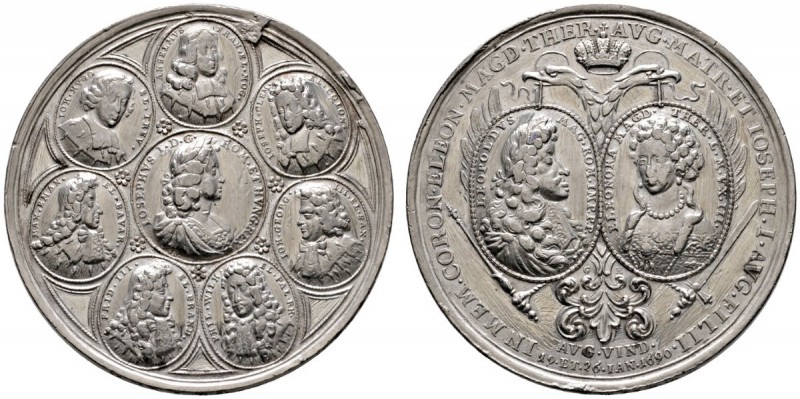 Leopold I. 1657-1705
Silbermedaille 1690 von G. Hautsch, auf die Krönung Joseph...