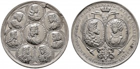Leopold I. 1657-1705
Silbermedaille 1690 von G. Hautsch, auf die Krönung Josephs I. zum römischen König und die seiner Mutter Magdalena von Pfalz-Neu...
