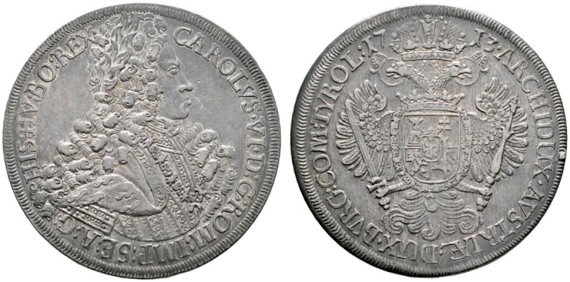 Karl VI. 1711-1740
Taler 1713 -Hall-. Her. 332, Dav. 1050, Voglh. 259/1, MT 838...