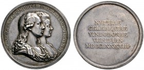 Josef II. 1780-1790
Silbermedaille 1788 von J.N. Wirt, auf die Hochzeit des Erzherzogs Franz (dem späteren Kaiser Franz I.) mit Prinzessin Elisabeth ...