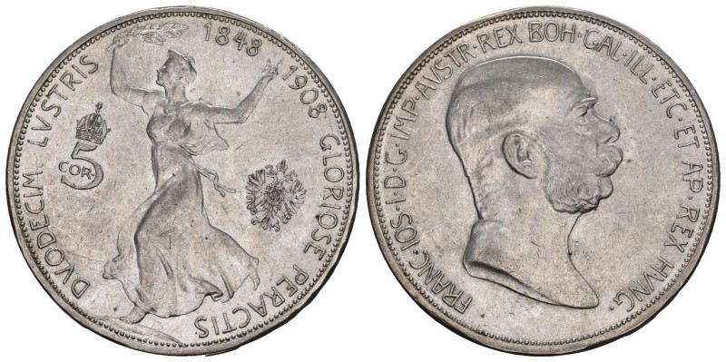 Austria 1908 5 Kronen Silber 24.2g KM 2809 vz