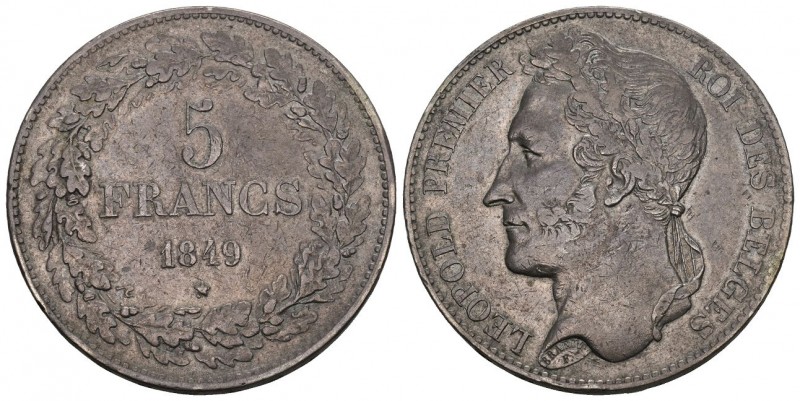 Belgien 1849 5 Francs Silber 25g KM 3.2 sehr schön