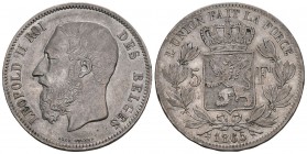 Belgien 1865 5 Francs Silber 25g KM 24 ss