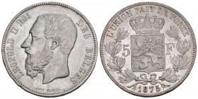 Belgien 1875 5 Francs Silber 25g KM 24 bis vz
