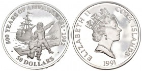 Cook Island 1990 50 Dollar Silber 31.1g selten KM 140 unz