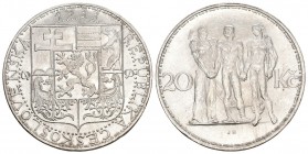 Tschechien 1933 20 Kronen Silber KM 17 unz